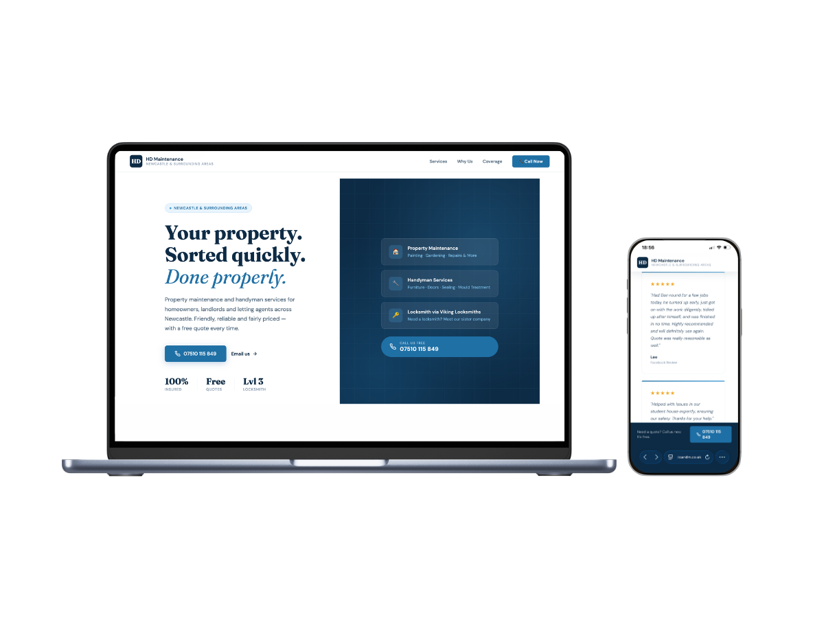 HD Cleaning and Maintenance website design by WillBuilt